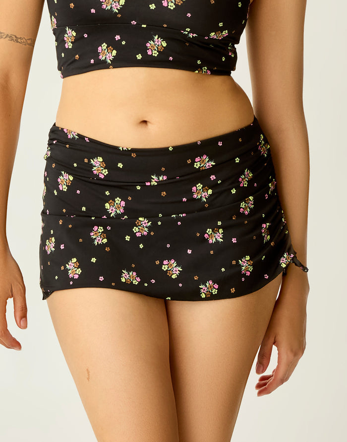 Hoku Swim Skirt: Black Floret - FINAL SALE