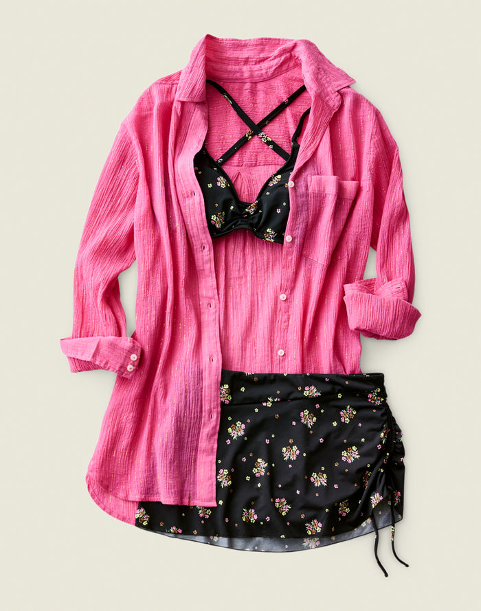 Hoku Swim Skirt: Black Floret - FINAL SALE