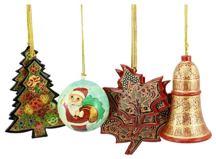 Holiday Christmas Ornaments, Hand Painted Ball, Bell, Tree and Maple Sets - KashmirDesigns