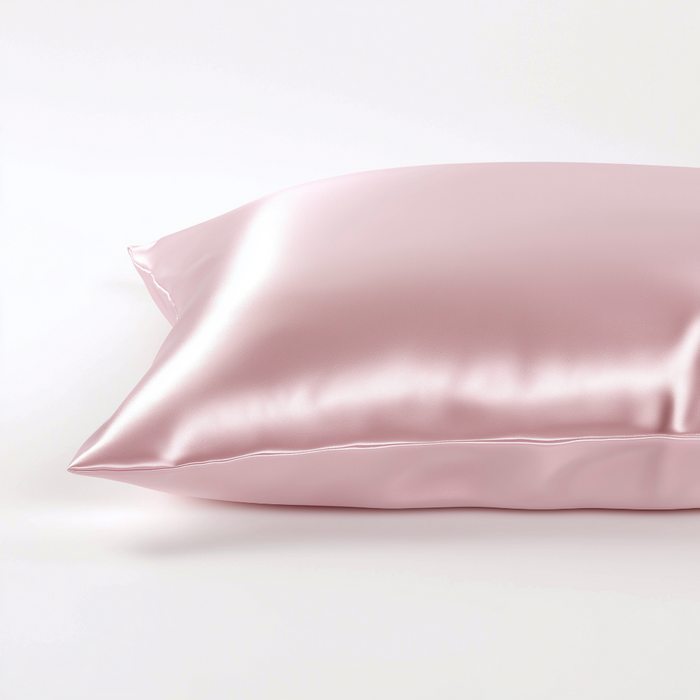Pink silk pillowcase on a white background