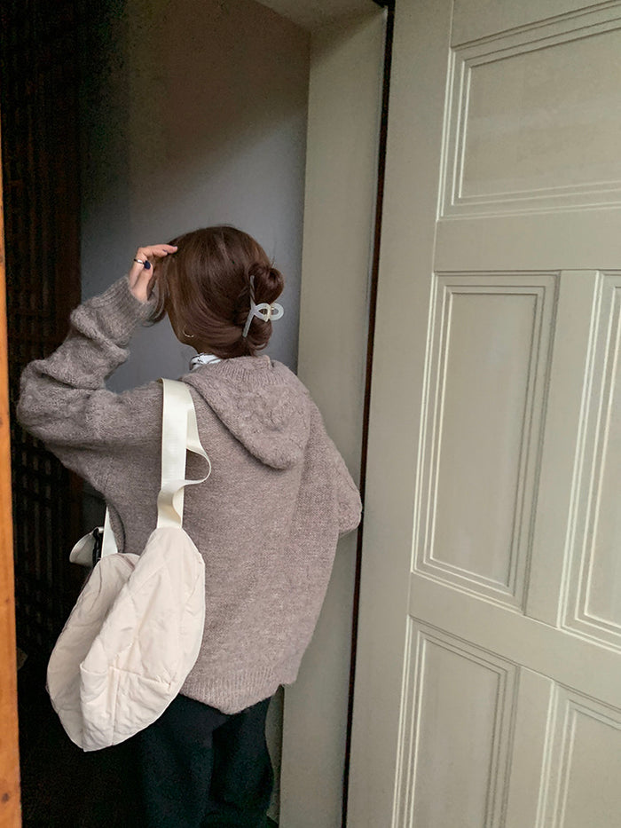 ♡ Horn Button Twisted Hooded Sweater ♡