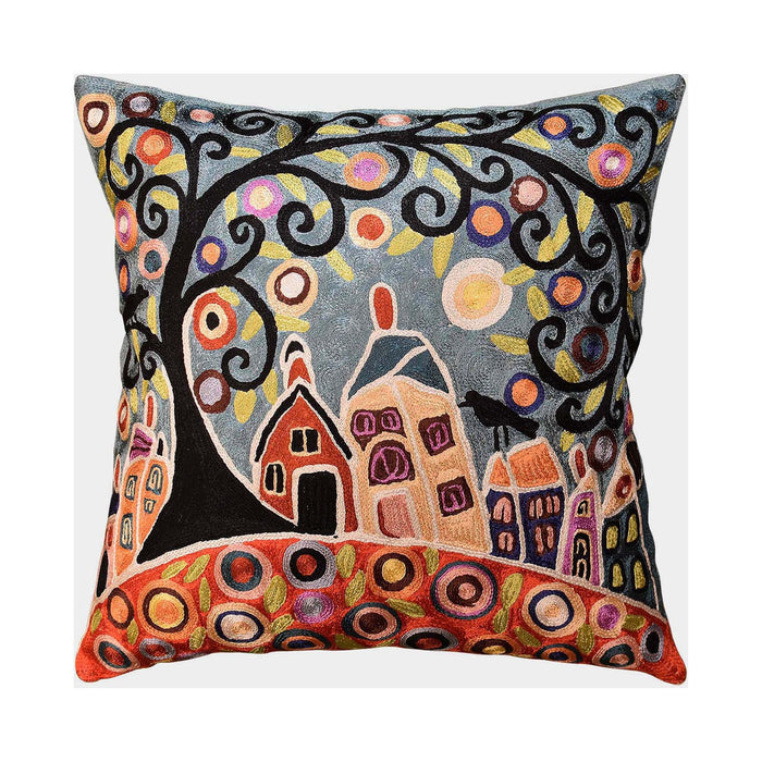 House Barn Birds & Tree Karla Gerard Pillow Cover Handmade Art Silk 18"x18" - KashmirDesigns