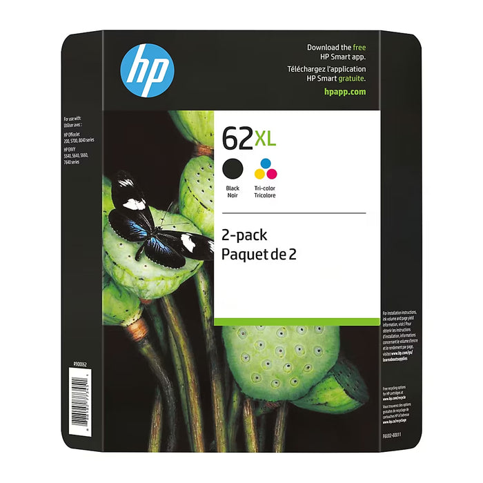 HP 62XL High-Yield Black and Tri-Color Ink Cartridges, 2-Pack