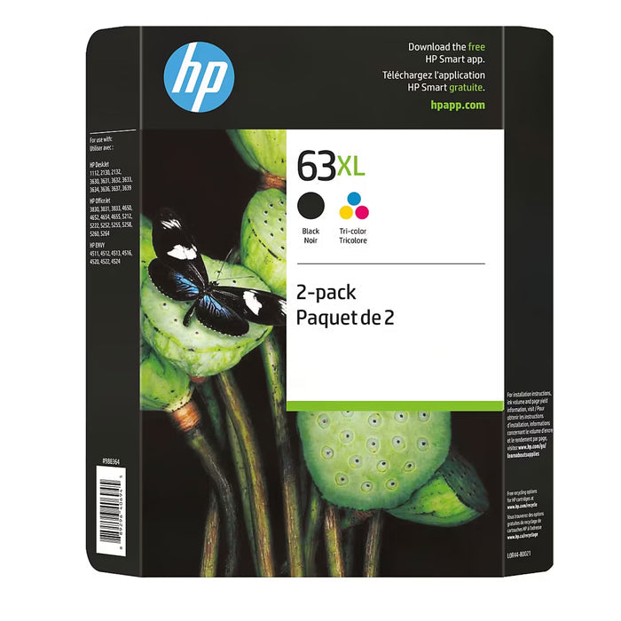 HP 63XL High-Yield Black and Tri-Color Ink Cartridges, 2-Pack