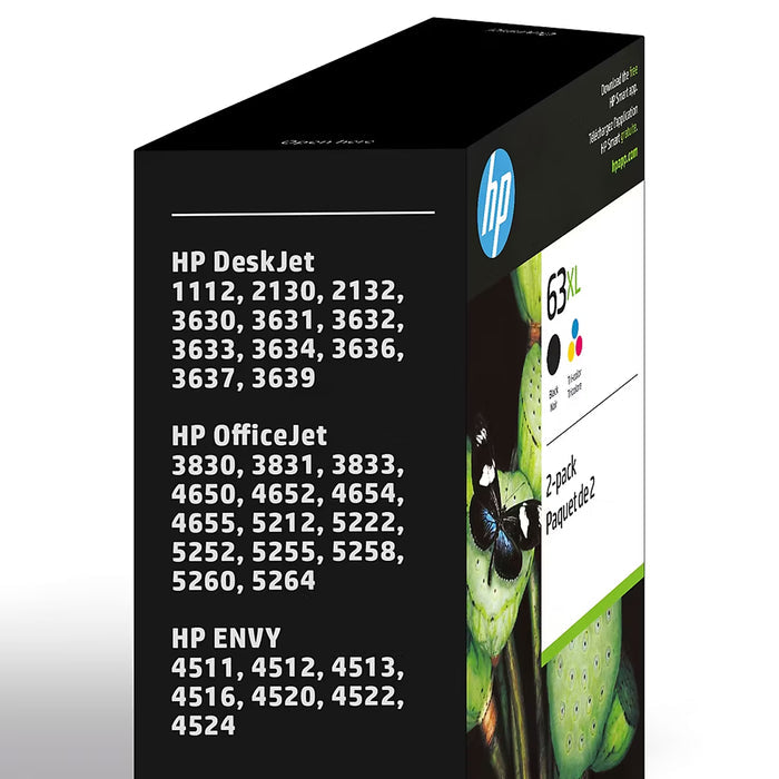 HP 63XL High-Yield Black and Tri-Color Ink Cartridges, 2-Pack
