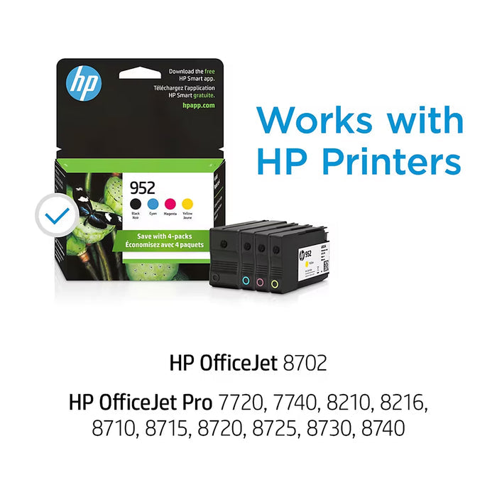 HP 952 Standard-Capacity Ink Cartridges, Black/Cyan/Magenta/Yellow, 4-Pack