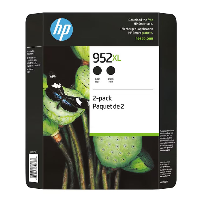 HP 952XL High-Yield Original Black Ink Cartridges, 2-Pack