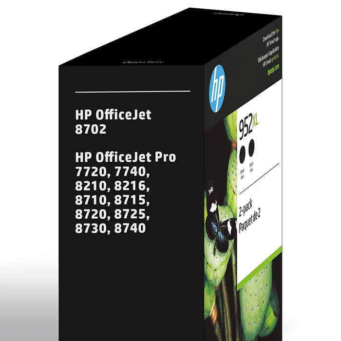 HP 952XL High-Yield Original Black Ink Cartridges, 2-Pack
