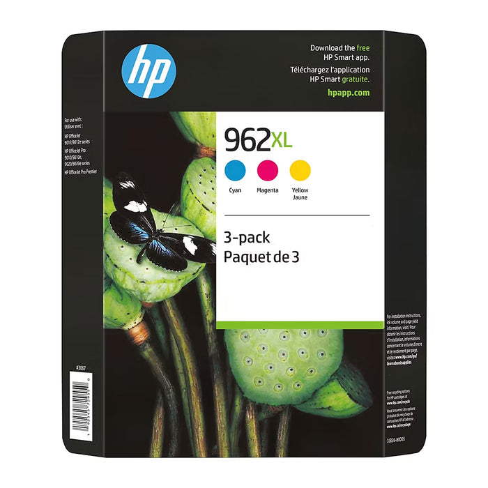 HP 962XL High-Yield Original Ink Cartridges, 3-Pack – Cyan/Magenta/Yellow