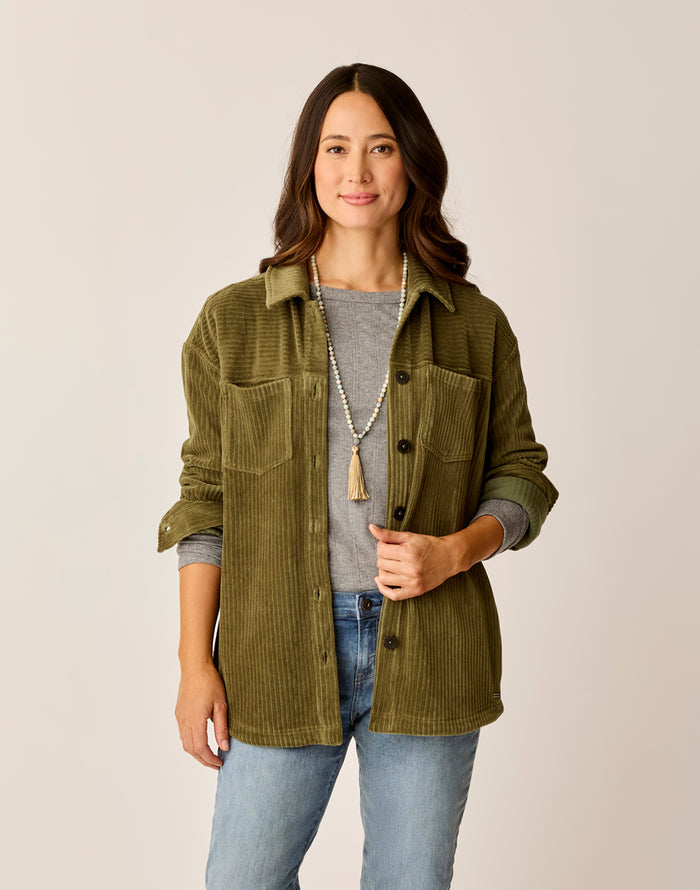 Hudson Stretch Cord Shacket: Fir