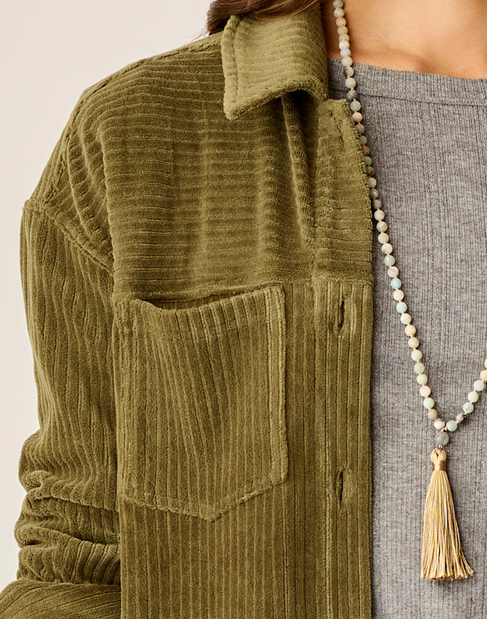 Hudson Stretch Cord Shacket: Fir