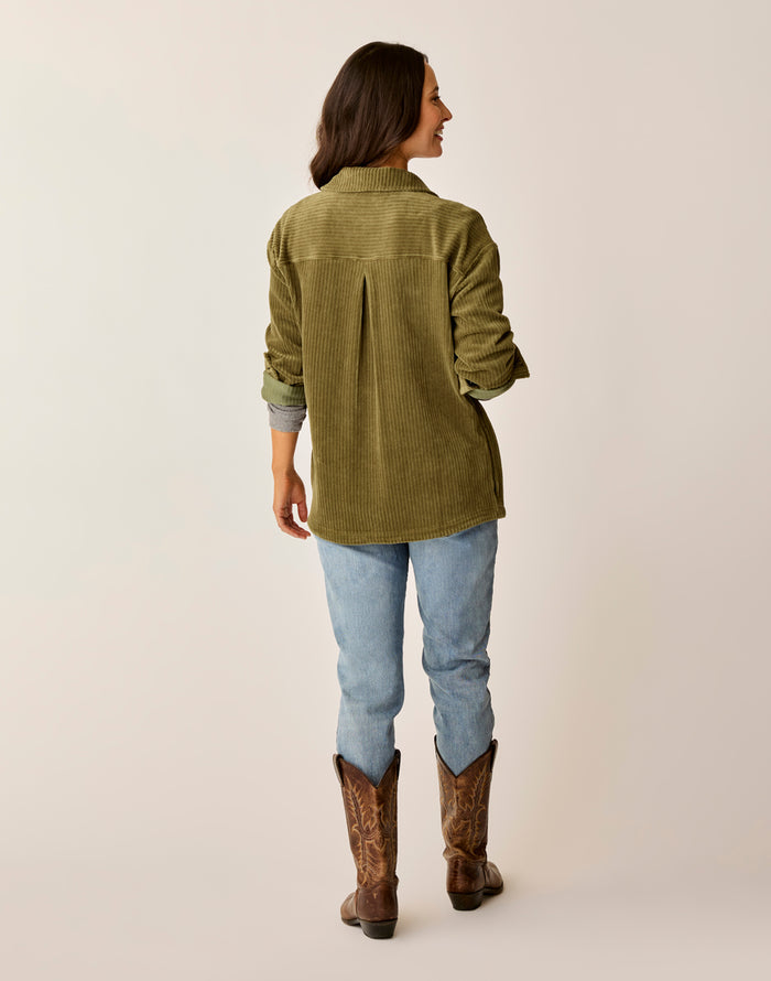 Hudson Stretch Cord Shacket: Fir
