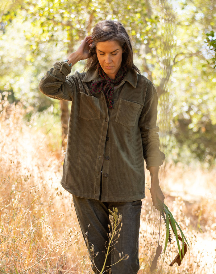 Hudson Stretch Cord Shacket: Fir