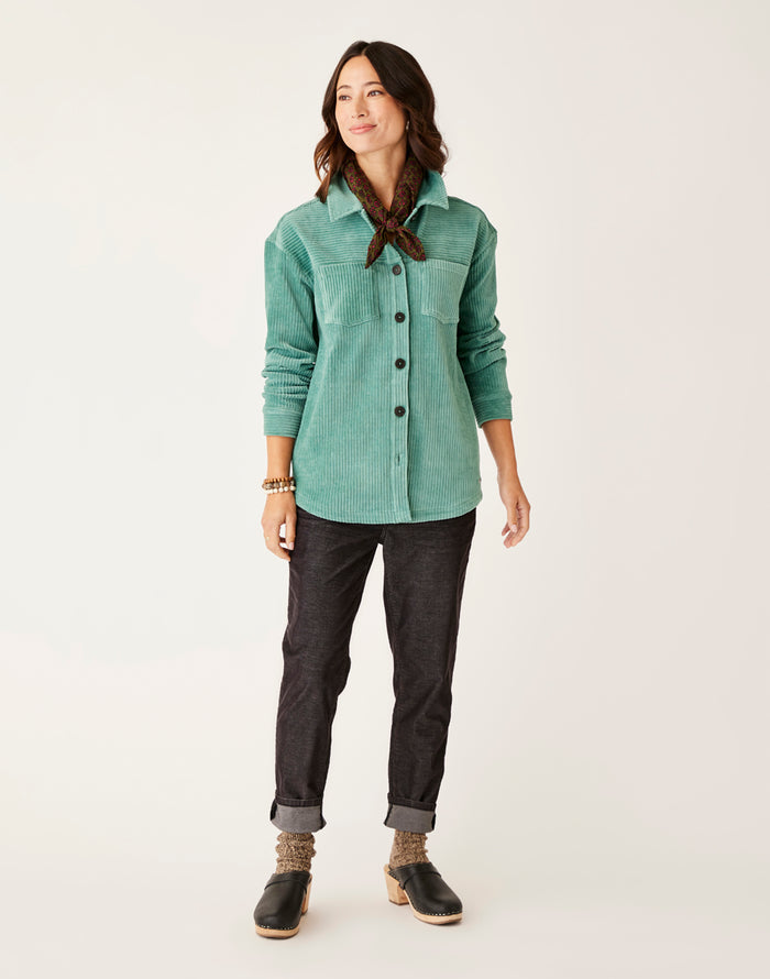 Hudson Stretch Cord Shacket: Forest - FINAL SALE