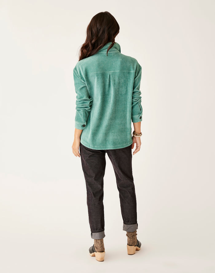 Hudson Stretch Cord Shacket: Forest - FINAL SALE