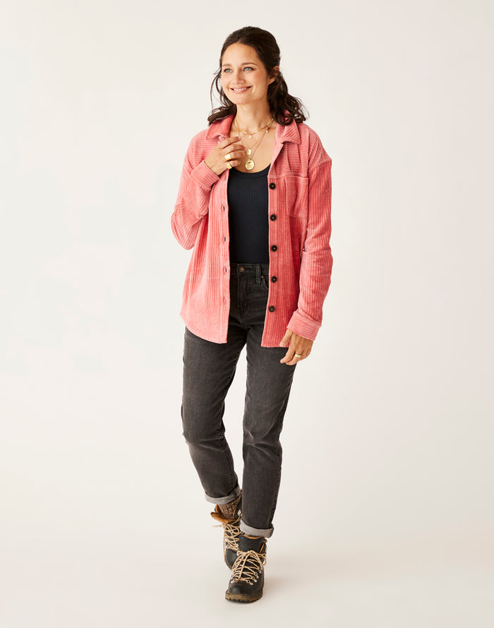 Hudson Stretch Cord Shacket: Henna - FINAL SALE