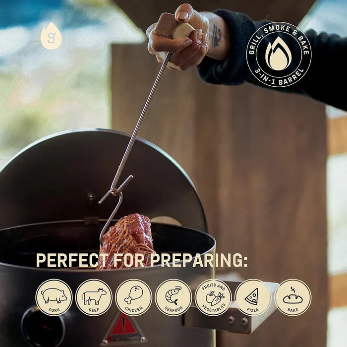 INGRILL 3-in-1 Basic Mini Stainless Steel Charcoal Smoker Grill – Ultra-Portable BBQ with Thermometer & Accessories, 6 lbs