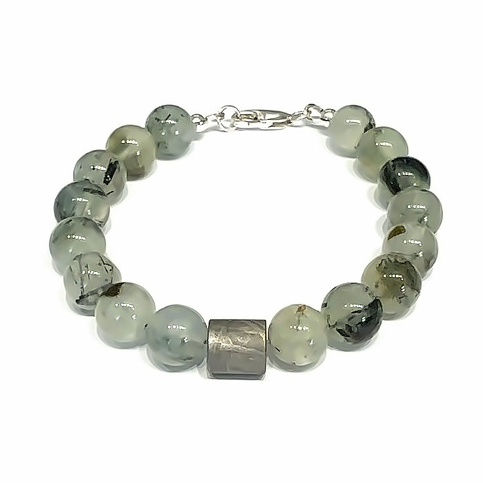 Iron Meteorite & Prehnite Bracelet on white center front view