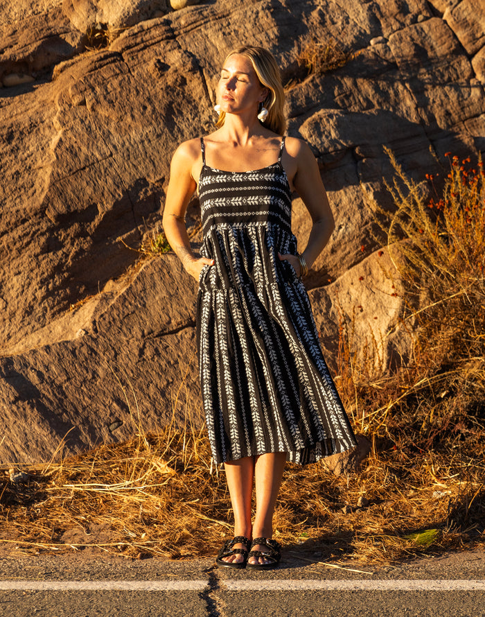 Jacey Textured Dress: Black Embroidered - FINAL SALE
