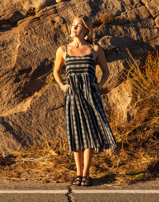 Jacey Textured Dress: Black Embroidered - FINAL SALE