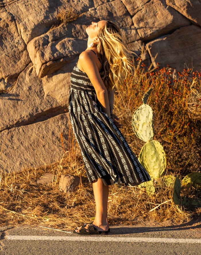 Jacey Textured Dress: Black Embroidered - FINAL SALE