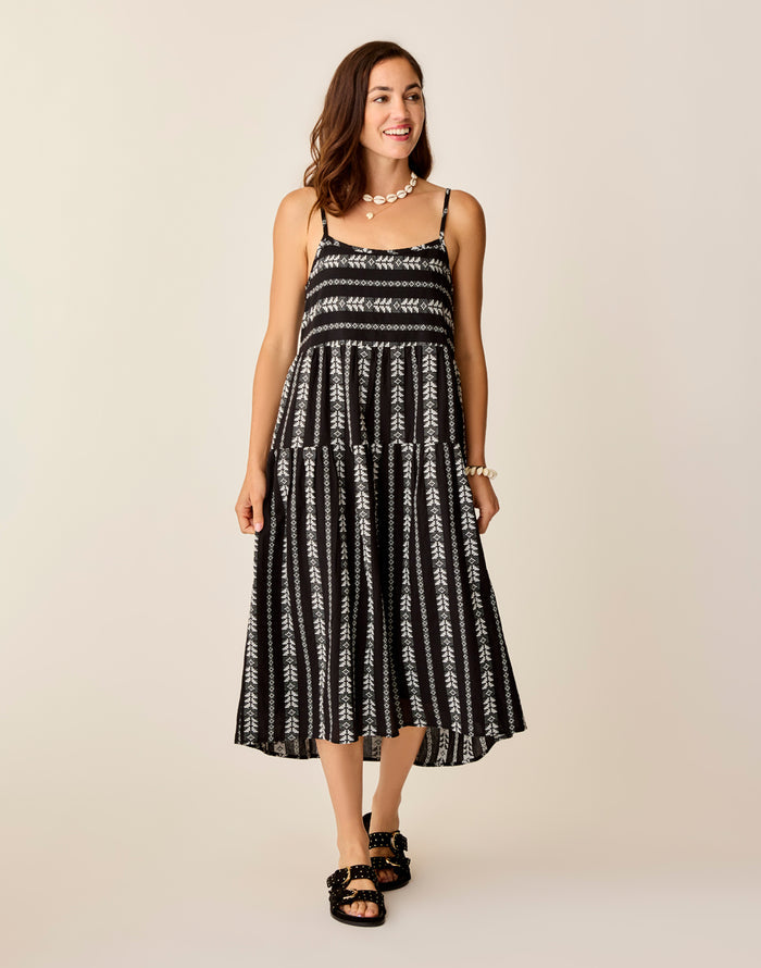 Jacey Textured Dress: Black Embroidered - FINAL SALE