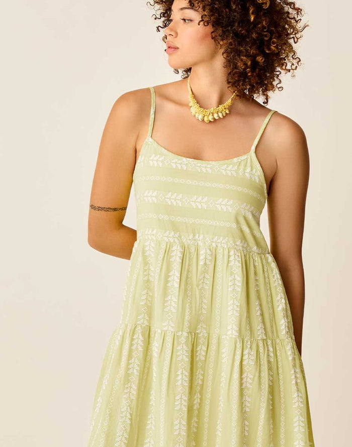 Jacey Textured Dress: Limeade Embroidered - FINAL SALE