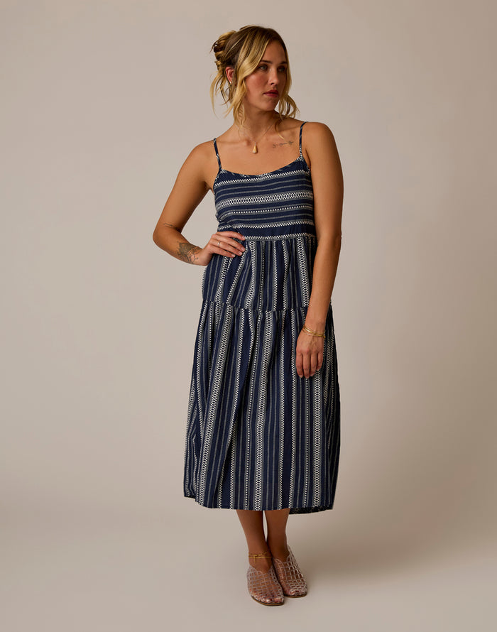 Jacey Textured Dress: Navy Jacquard