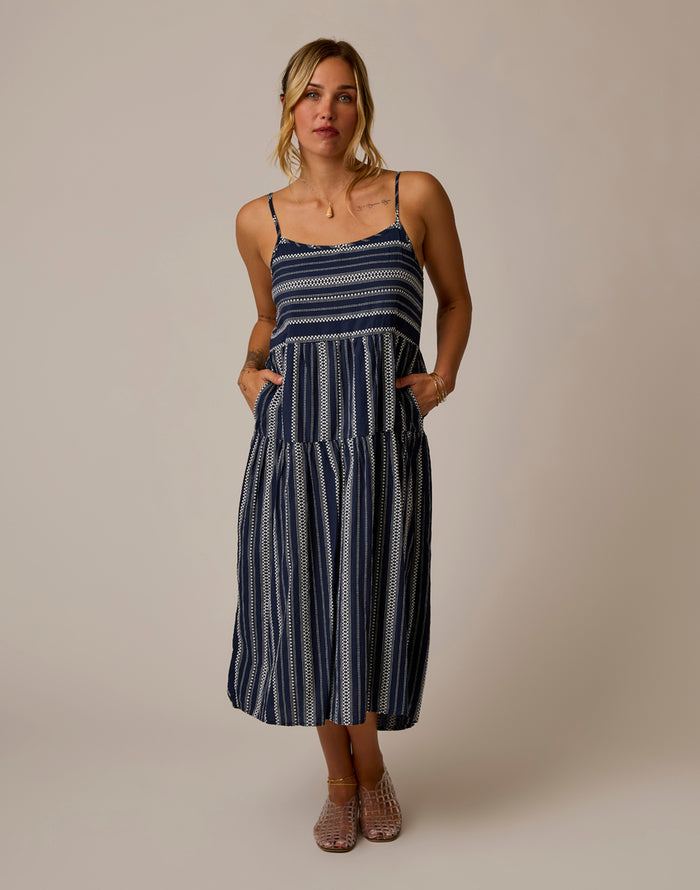 Jacey Textured Dress: Navy Jacquard