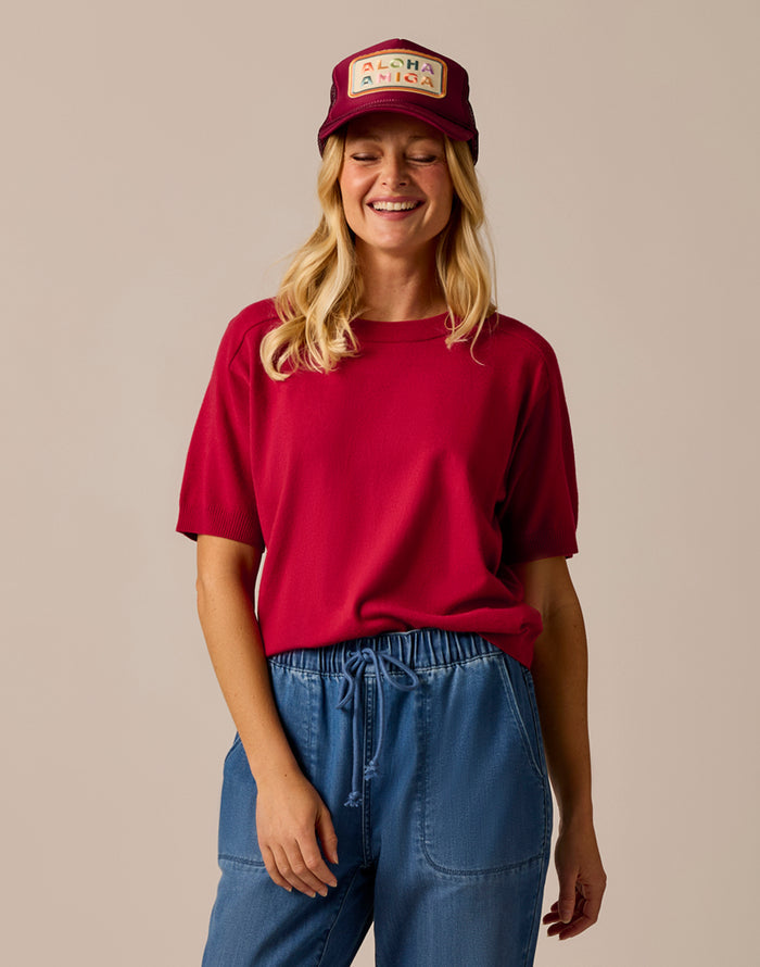 Josie Sweater Tee: Crimson