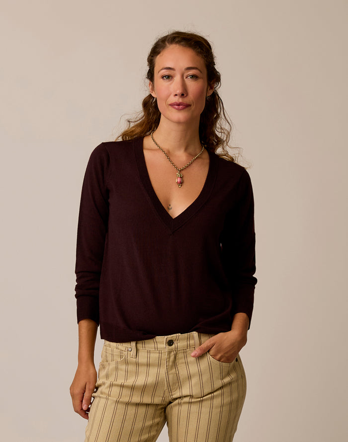 Juliet V-Neck Sweater: Dark Plum