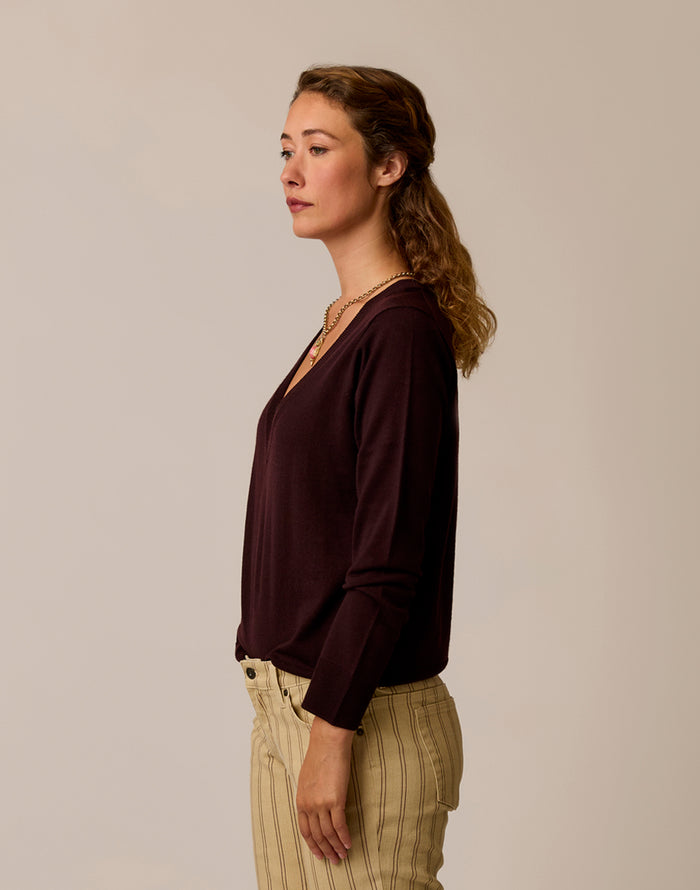 Juliet V-Neck Sweater: Dark Plum