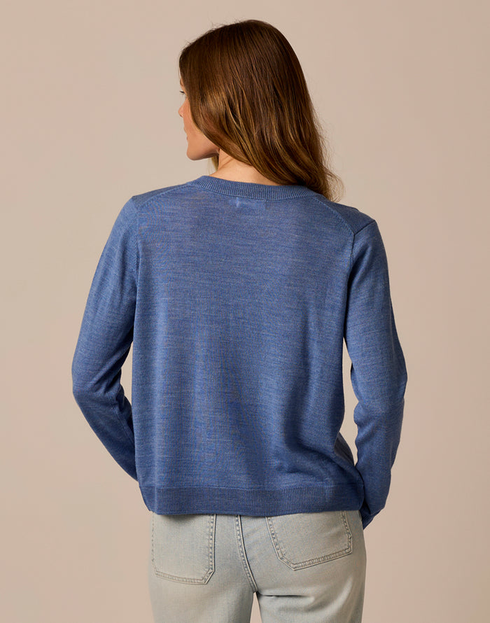 Juliet V-Neck Sweater: Denim Heather