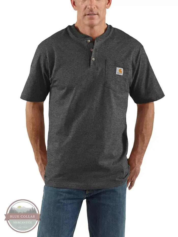 Carhartt K84 Loose Fit Heavyweight Short Sleeve Pocket Henley T-Shirt Carbon Heather Front View