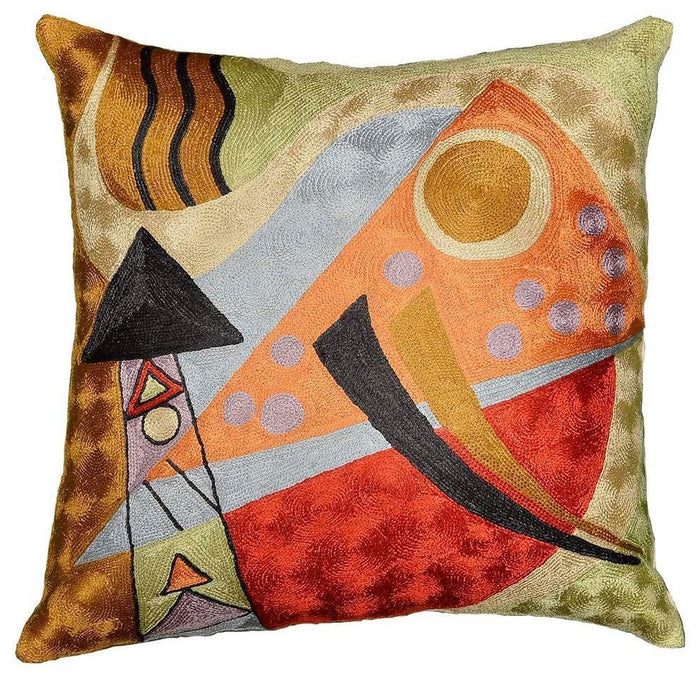 Kandinsky Abstract Composition Silk Throw Pillow Cover, 18" x 18" - KashmirDesigns