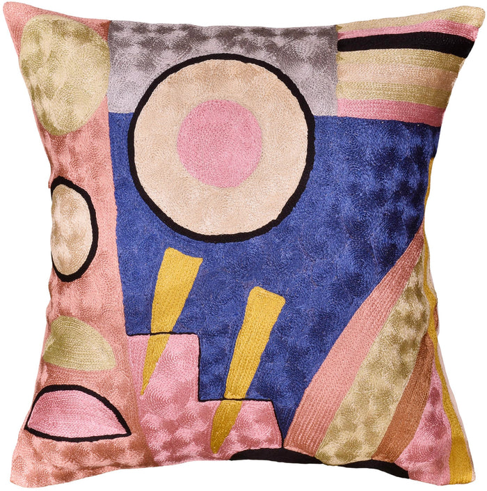 Kandinsky Decorative Pillows Soul Food II Blue Pink Accent Pillows Handmade Art Silk 18x18" - KashmirDesigns