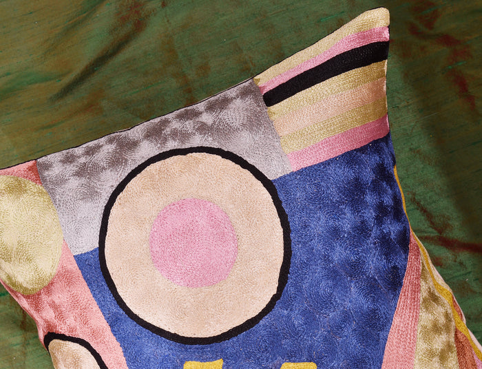 Kandinsky Decorative Pillows Soul Food II Blue Pink Accent Pillows Handmade Art Silk 18x18" - KashmirDesigns