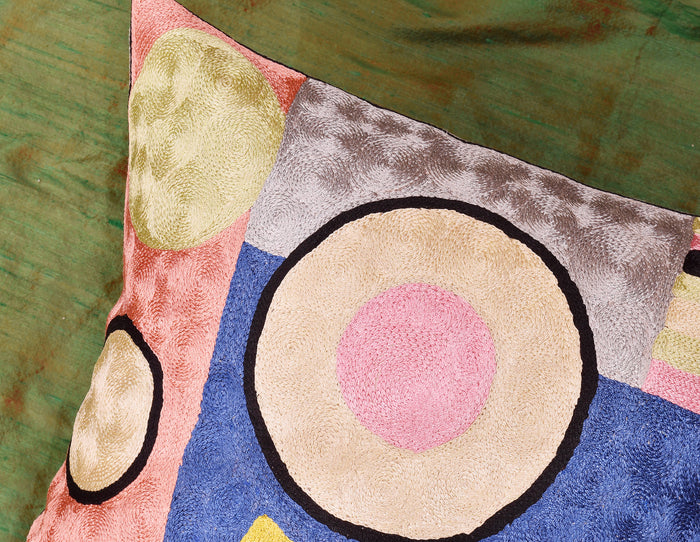 Kandinsky Decorative Pillows Soul Food II Blue Pink Accent Pillows Handmade Art Silk 18x18" - KashmirDesigns
