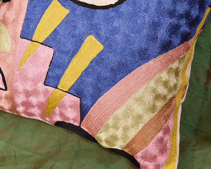 Kandinsky Decorative Pillows Soul Food II Blue Pink Accent Pillows Handmade Art Silk 18x18" - KashmirDesigns
