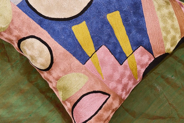 Kandinsky Decorative Pillows Soul Food II Blue Pink Accent Pillows Handmade Art Silk 18x18" - KashmirDesigns