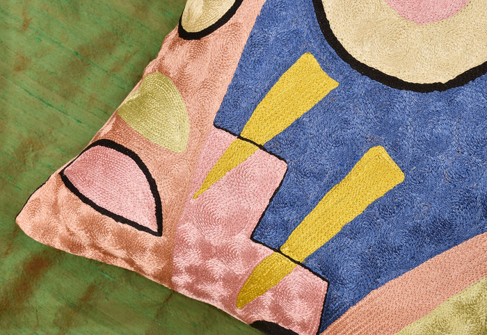 Kandinsky Decorative Pillows Soul Food II Blue Pink Accent Pillows Handmade Art Silk 18x18" - KashmirDesigns