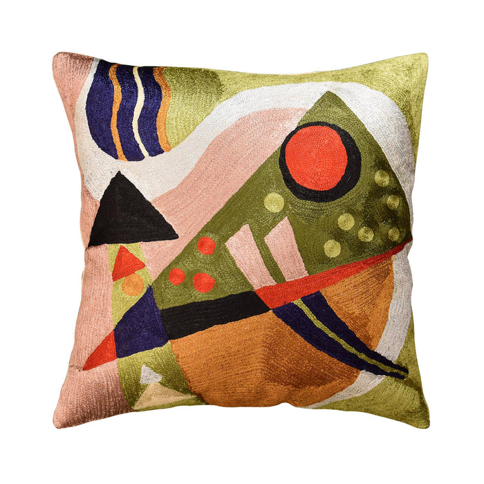 Kandinsky Green Composition II Pillow Cover Handembroidered Art Silk 18"x18" - KashmirDesigns