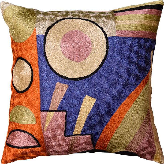 Kandinsky Soul Flood IV Blue Accent Pillow Cover Handmade Art Silk 18"x18" - KashmirDesigns