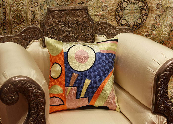 Kandinsky Soul Flood IV Blue Accent Pillow Cover Handmade Art Silk 18"x18" - KashmirDesigns