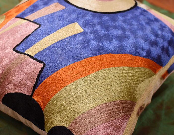 Kandinsky Soul Flood IV Blue Accent Pillow Cover Handmade Art Silk 18"x18" - KashmirDesigns
