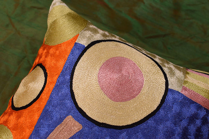 Kandinsky Soul Flood IV Blue Accent Pillow Cover Handmade Art Silk 18"x18" - KashmirDesigns