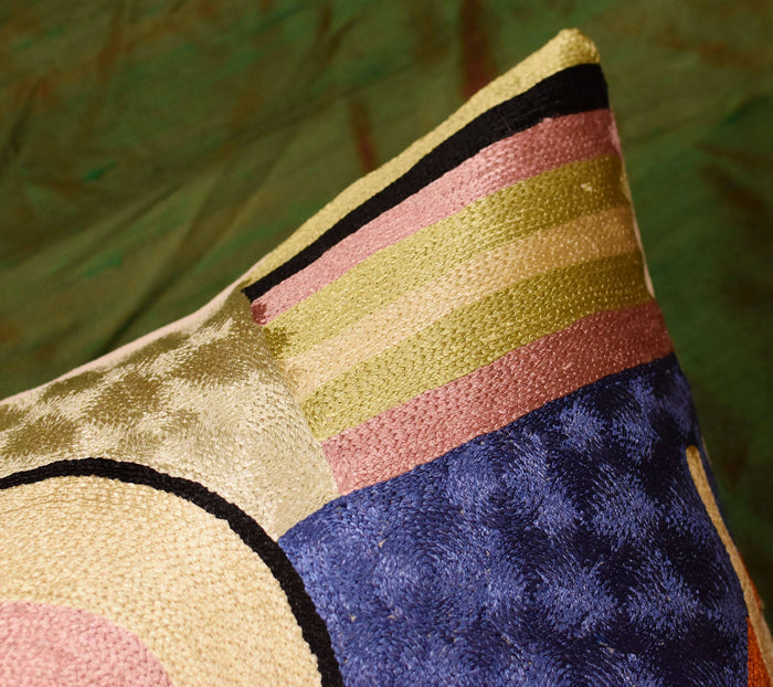 Kandinsky Soul Flood IV Blue Accent Pillow Cover Handmade Art Silk 18"x18" - KashmirDesigns
