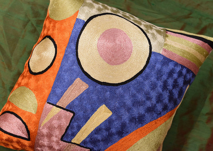 Kandinsky Soul Flood IV Blue Accent Pillow Cover Handmade Art Silk 18"x18" - KashmirDesigns