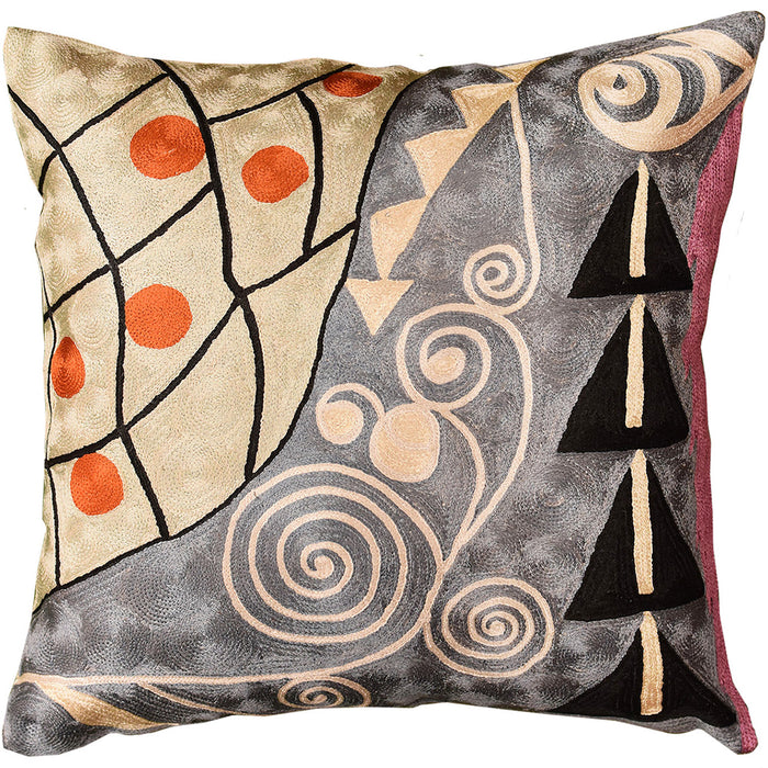 Klimt Pillow Cover Seed Tree Hand Embroidered 18" X 18" - KashmirDesigns