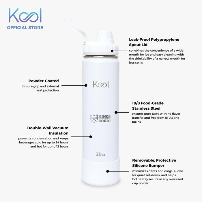 Kool x KOTC Insulated Stainless Steel Water Bottle With Silicone Boot - 25oz/740mL In White